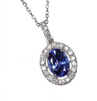 18CT WHITE GOLD TANZANITE AND DIAMOND NECKLACE at Ross's Online Art Auctions