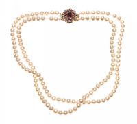 VINTAGE DOUBLE STRAND OF FAUX PEARLS WITH CRYSTAL-SET CLASP at Ross's Online Art Auctions