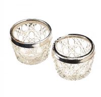 PAIR OF STERLING SILVER BANDED SALTS at Ross's Online Art Auctions