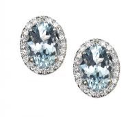 18CT GOLD AQUAMARINE AND DIAMOND EARRINGS at Ross's Online Art Auctions