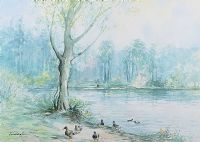 DUCKS BY THE POND by William Cunningham at Ross's Online Art Auctions