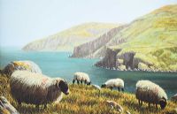 SHEEP ABOVE MURLOUGH BAY, COUNTY ANTRIM by Keith Glasgow at Ross's Online Art Auctions