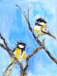 YELLOW ABSTRACT BIRDS by Eileen McKeown at Ross's Online Art Auctions
