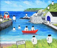 ANDY PAT'S WANDERING SHEEP AT BALLINTOY HARBOUR by Andy Pat at Ross's Online Art Auctions