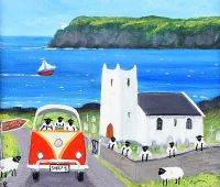 ANDY PAT'S WANDERING SHEEP AT BALLINTOY CHURCH by Andy Pat at Ross's Online Art Auctions