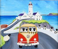 ANDY PAT'S WANDERING SHEEP AT FANAD LIGHTHOUSE by Andy Pat at Ross's Online Art Auctions