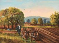 PLOUGHING HORSES by Patrick Smyth at Ross's Online Art Auctions