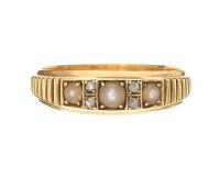 VICTORIAN 18CT GOLD SEED PEARL AND DIAMOND RING at Ross's Online Art Auctions