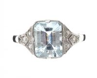 PLATINUM AQUAMARINE RING IN THE STYLE OF ART DECO at Ross's Online Art Auctions