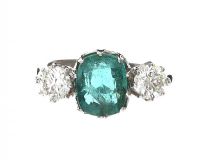PLATINUM EMERALD AND DIAMOND THREE STONE RING at Ross's Online Art Auctions