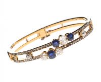 9CT GOLD BANGLE SET WITH SAPPHIRE AND DIAMOND at Ross's Online Art Auctions