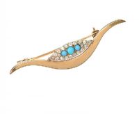 9CT GOLD TURQUOISE AND DIAMOND BROOCH at Ross's Online Art Auctions