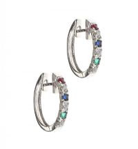 18CT WHITE GOLD DIAMOND AND GEM-SET HOOP EARRINGS at Ross's Online Art Auctions