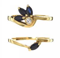 TWO INTERLOCKING 18CT GOLD RINGS SET WITH SAPPHIRE AND DIAMOND at Ross's Online Art Auctions