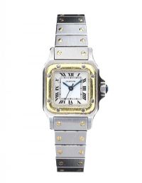 CARTIER SANTOS STAINLESS STEEL AND GOLD LADY'S WRIST WATCH at Ross's Online Art Auctions