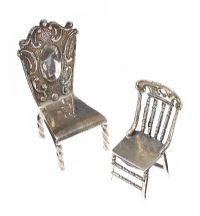 TWO STERLING SILVER MINIATURE CHAIRS at Ross's Online Art Auctions