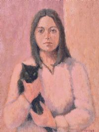 GIRL WITH A BLACK CAT by Norman J. Smyth RUA at Ross's Online Art Auctions