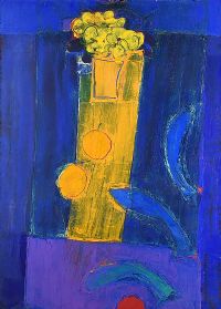 STILL LIFE, YELLOW ON BLUE by Julia Burns at Ross's Online Art Auctions