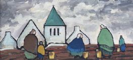 PICKING SPUDS BY THE CHURCH by Markey Robinson at Ross's Online Art Auctions