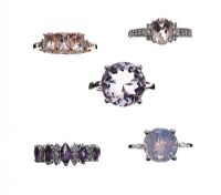 FIVE GEM-SET STERLING SILVER RINGS at Ross's Online Art Auctions
