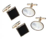 TWO PAIRS OF SILVER ONYX AND MOTHER OF PEARL CUFFLINKS at Ross's Online Art Auctions