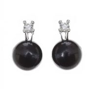 18CT WHITE GOLD CULTURED BLACK PEARL AND DIAMOND EARRINGS at Ross's Online Art Auctions