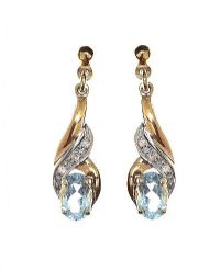9CT GOLD AQUAMARINE AND DIAMOND EARRINGS at Ross's Online Art Auctions