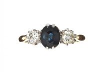 18CT GOLD SAPPHIRE AND DIAMOND THREE STONE RING at Ross's Online Art Auctions