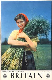 NORTHERN IRELAND IN THE FLAX FIELDS, TRAVEL ASSOCIATION ADVERTISING POSTER at Ross's Online Art Auctions