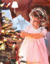 LITTLE GIRL BY A CHRISTMAS TREE by Rowland Davidson at Ross's Online Art Auctions