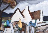 THE BLUE GATE BY THE THATCHED COTTAGE by Irish School at Ross's Online Art Auctions