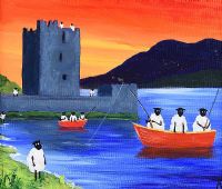 ANDY PATS WANDERING SHEEP FISHING TRIP TO NARROW WATER CASTLE by Andy Pats at Ross's Online Art Auctions