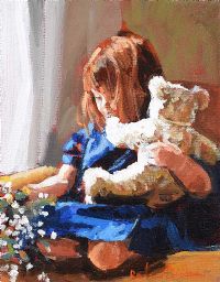 GIRL WITH HER TEDDY BEAR by Rowland Davidson at Ross's Online Art Auctions