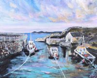 BALLINTOY HARBOUR AT EVENING TIME by Eileen McKeown at Ross's Online Art Auctions