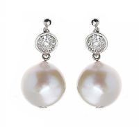 WHITE GOLD SOUTH SEA PEARL AND DIAMOND EARRINGS at Ross's Online Art Auctions