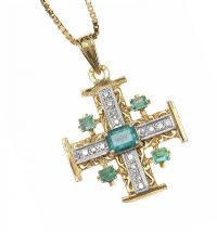 18CT GOLD EMERALD AND DIAMOND JERUSALEM CROSS NECKLACE at Ross's Online Art Auctions