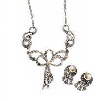 MARCASITE AND PEARL NECKLACE AND EARRING SET at Ross's Online Art Auctions