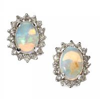 18CT WHITE GOLD OPAL AND DIAMOND EARRINGS at Ross's Online Art Auctions