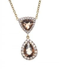 14CT GOLD SMOKEY QUARTZ AND SAPPHIRE PENDANT ON 9CT GOLD CHAIN at Ross's Online Art Auctions