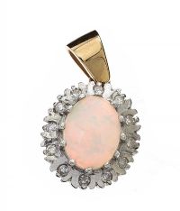 9CT WHITE GOLD OPAL AND DIAMOND PENDANT at Ross's Online Art Auctions