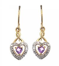 18CT GOLD AMETHYST AND DIAMOND HEART-SHAPED EARRINGS at Ross's Online Art Auctions