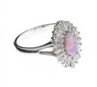 STERLING SILVER SYNTHETIC OPAL AND CUBIC ZIRCONIA RING at Ross's Online Art Auctions