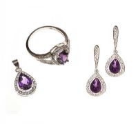 SUITE OF STERLING SILVER AND CRYSTAL JEWELLERY SET WITH AMETHYST at Ross's Online Art Auctions