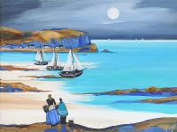 PORTBRADDEN BY MOONLIGHT by J.P. Rooney at Ross's Online Art Auctions