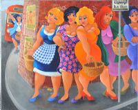 WAITING AT THE BUS STOP by Stef Callaghan at Ross's Online Art Auctions
