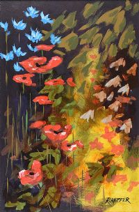 WILD POPPIES & BLUE BELLS by Ronald Keefer at Ross's Online Art Auctions
