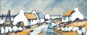 COTTAGES BY THE SHORELINE by Patrick Murphy at Ross's Online Art Auctions