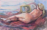 RECLINING NUDE LOOKING AT REFLECTION IN A MIRROR by Hilary Bryson at Ross's Online Art Auctions