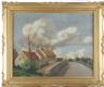 THATCHED COTTAGES BY THE ROADSIDE by Cyril Walter Bion at Ross's Online Art Auctions