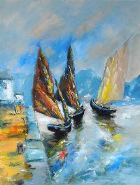 GALWAY HOOKERS, CLEGGAN, CONNEMARA by Niall Campion at Ross's Online Art Auctions